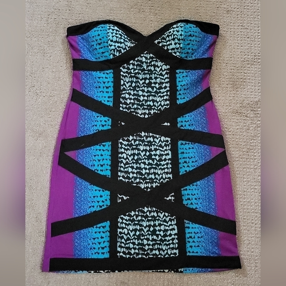 Rampage Vibrant Multi Color Strapless Lined Party Dress - Picture 2 of 14